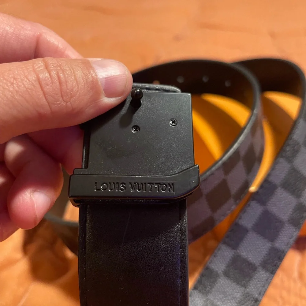Louis Vuitton Men’s Damier Graphite Black/Brown LV Buckle Belt